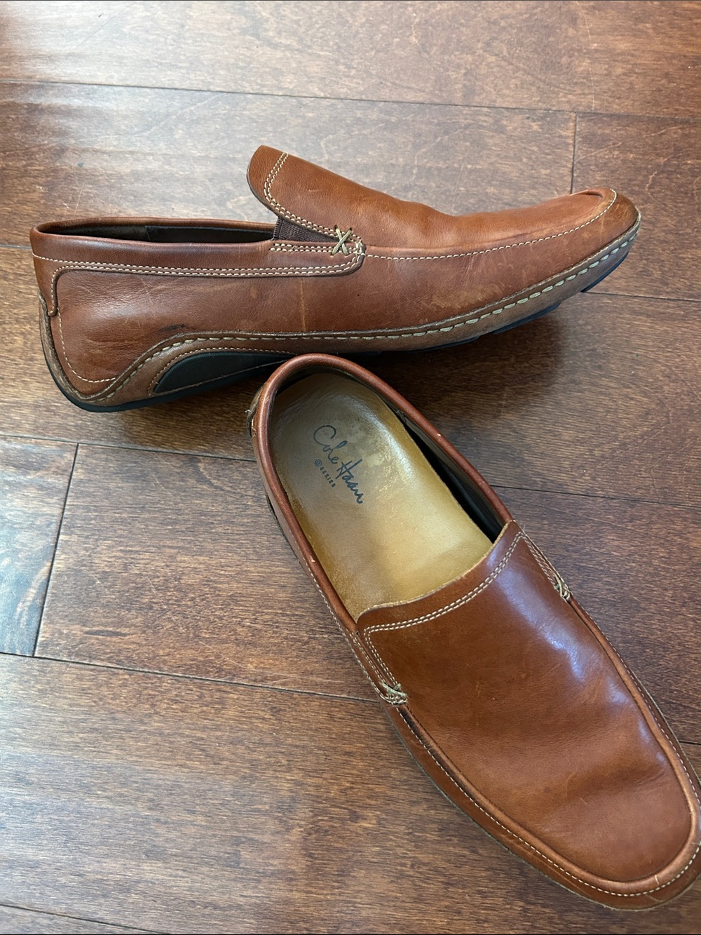 Cole Haan Men’s Cognac Leather Slip-On Loafers, size 10.5